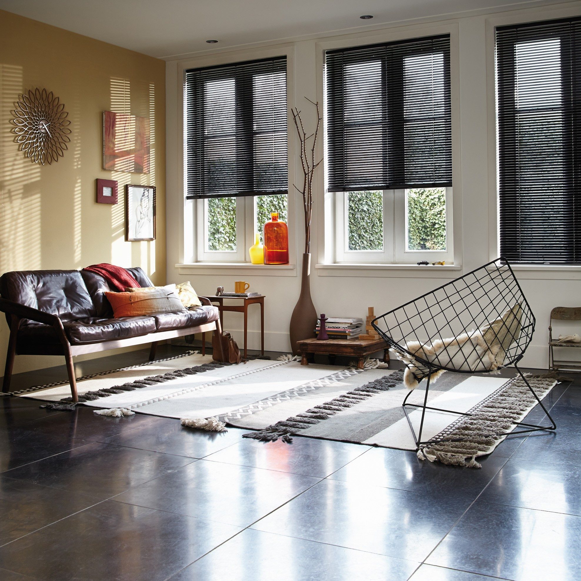 three venetian blinds in a living area